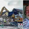 Obwohl das Landratsamt die Abbrucharbeiten tags zuvor hatte einstellen lassen, ließ Brennet-Chef Stephan Denk (rechts) den Abriss ...