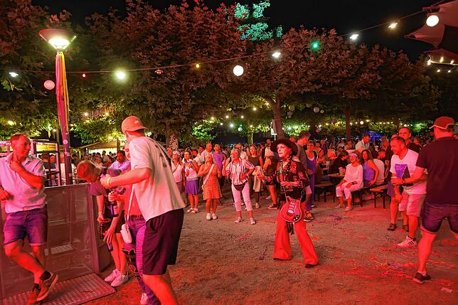 Bild 9: Seenachtfest 2024: Party auf dem Festgelände. Hier sorgen DJs und Bands für Stimmung bei den Gästen