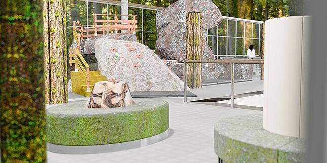 Der Boulderbereich kann durch die Freikletterzone und die AR-Steuerung, die Schaffung einer digitalen Realität, flexibel genutzt werden.