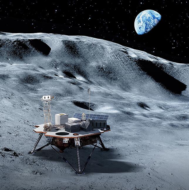 Die Darstellung der Nasa zeigt eine Plattform, die mit wissenschaftlichen Geräten bestückt ist und vor der Rückkehr von Menschen auf den ...