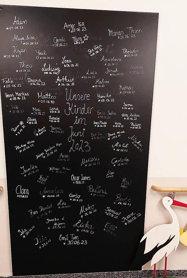 Auf dieser Wand werden die Namen der geborenen Kinder vermerkt.
