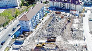 Hier das Areal der Hans-Thoma-Höfe während der Abrissarbeiten im Jahr 2022.