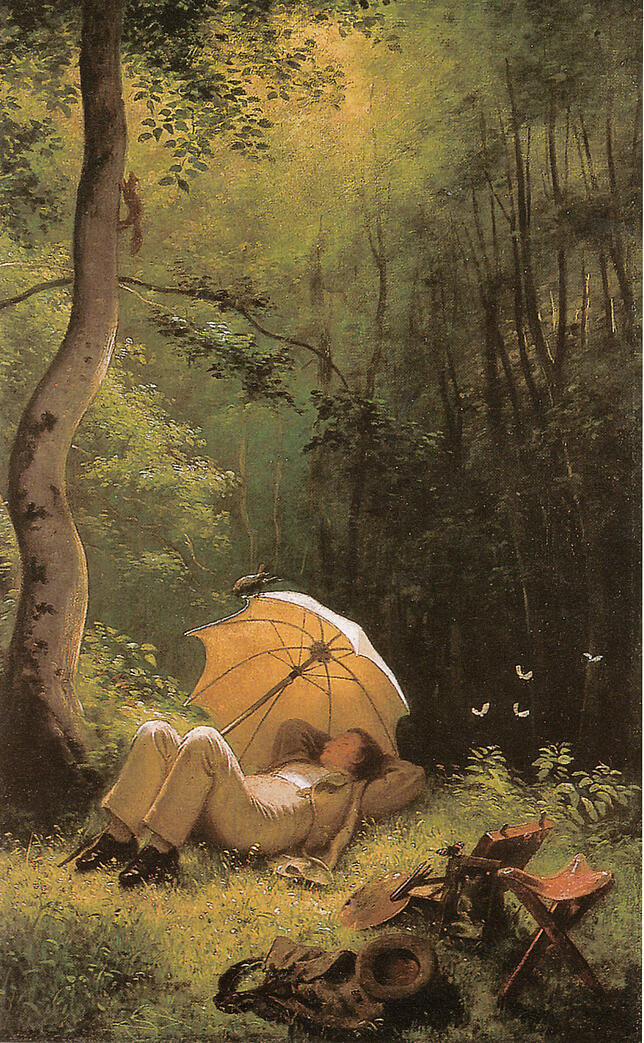 Waldbaden ist ein relativ neuer Trend – doch auch der Maler Carl Spitzweg kannte das Phänomen bereits. Hier sein Bild „Der ...