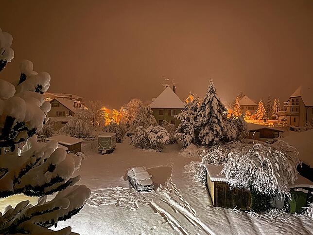 Eine winterliche Abendstimmung, festgehalten im Albbrucker Ortsteil Alb.
