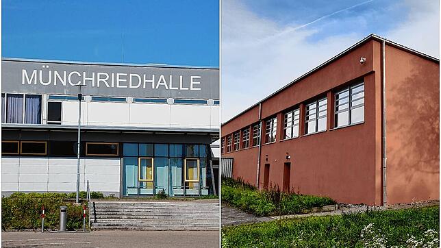 Diese Hallen im Hegau könnten bald belegt werden, damit Geflüchtete dort eine Unterkunft finden (von links: die Münchriedhalle in Singen ...