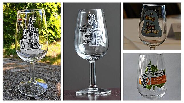 Einige der Weinfestgläser aus früheren Jahren. Wie sieht das Glas 2022 aus?
