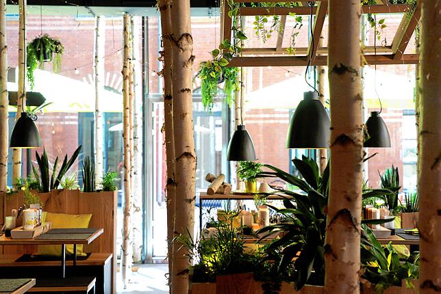 Im Inneren des Restaurants fühlt man sich fast wie im Wald.