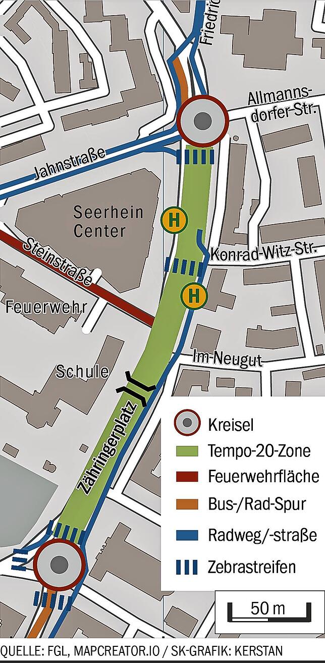 Bild 2: Die Verkehrsführung am Zähringerplatz ist chaotisch: Ist ein Kreisverkehr die Lösung?