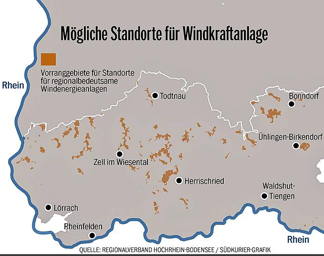 Bild 2: Bei Herrischried könnten bis zu zwölf 280 Meter hohe Windräder errichtet werden