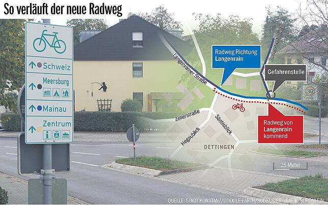 Bild 1: Der Ortseingang Dettingen ist ein Unfallschwerpunkt für Radfahrer. Die Stelle soll jetzt entschärft werden