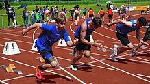 Der Start über 100m im Neunkampf der M15.