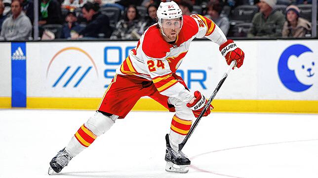 Brett Ritchie verstärkt künftig den Angriff der Schwenninger Wild Wings. Der Kanadier, hier im Jahr 2022 im Trikot des NHL-Clubs Calgary ...