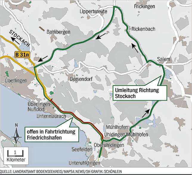 Bild 3: B31: Baustelle bei Birnau produziert Stau in Überlingen und Salem