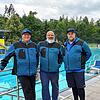Erleben derzeit eher ruhige Zeiten: Die beiden Schwimmmeister Martin Finkbeiner, Jerome Jover und Mitarbeiter Marcell Radinovic (von ...