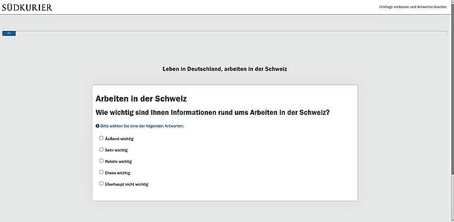 In der SÜDKURIER-Umfrage rund ums Thema Grenzgänger wollen wir wissen, welche Bereiche Sie besonders interessieren.