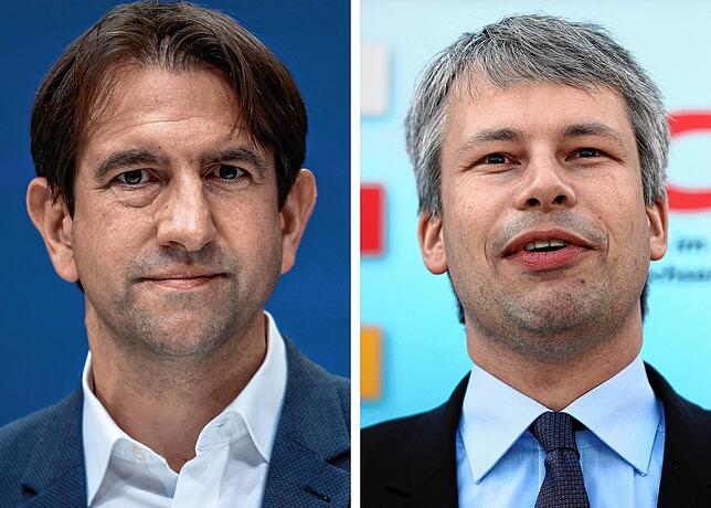 Die CDU-Abgeordneten Andreas Jung und Steffen Bilger. Beide einigten sich, auf eine neue Postenverteilung, um eine Kampfabstimmung zu ...