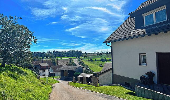 Blick auf den Randenaufstieg vom Blumberger Ortsteil Randen aus. Lastwagen schleppen sich an diesem Vormittag die Bundesstraße hinauf. ...