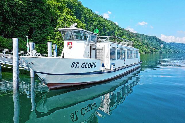 Die St. Georg am neuen Steg an der noch gesperrten Marienschlucht. Schiffe können dort anlegen und der Wanderweg nach Wallhausen über ...