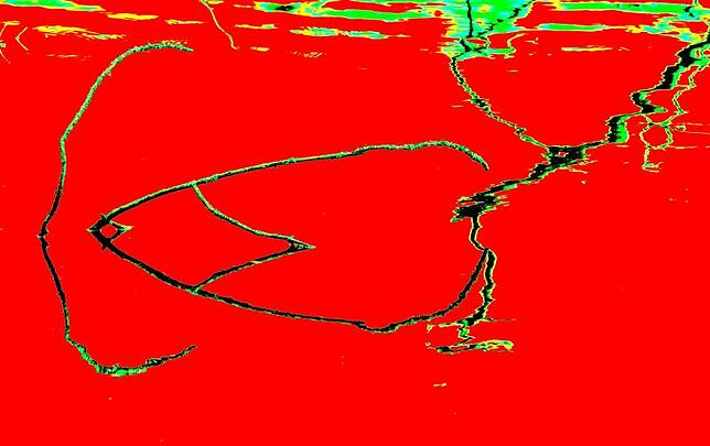 Auch das ist der Bergsee. Hier ist es kein gemaltes Bild, sondern eine experimentell bearbeitete Fotografie Karl Brauns, von dürren ...
