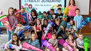 Klasse 1 der Richard-Dorer-Schule Schönwald mit Klassenlehrerin Marion Bachmann