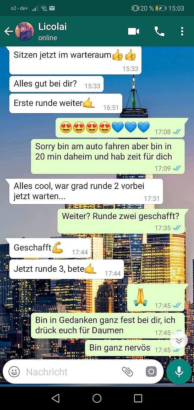 Whatsapp-Verlauf von Danny Fechtig und seiner Freundin während des Auswahlverfahrens.