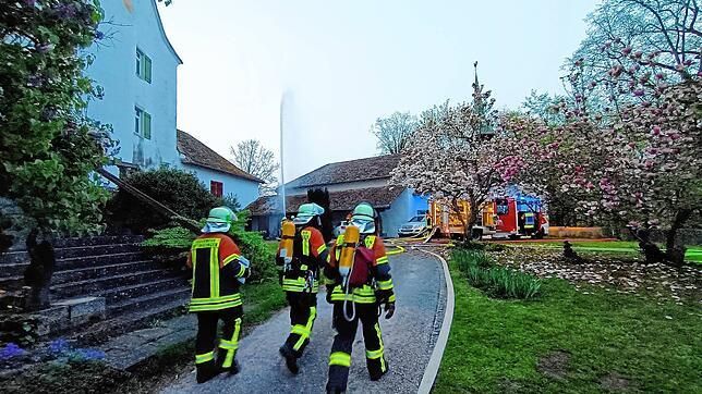 Feuerwehrleute während der Übung in Randegg. Bild: Stefan Kienzler