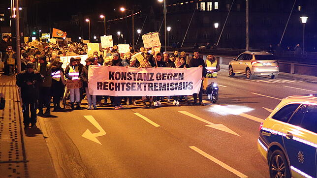 (Archivbild) Wieder geht der Demonstrationszug über die Alte Rheinbrücke: Zum zweiten Mal nach dem 24. Januar (unser Bild) findet in ...