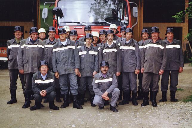 1972 wurden die Wehren im Deggenhausertal zusammengelegt, aber es gab nach wie vor fünf Feuerwehrabteilungen. Hier die Abteilung ...