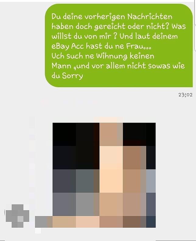 Diese Nutzerin reagiert wütend auf den Mann, der sie angeschrieben hat. Er schickt daraufhin ein Bild seines Geschlechtsteils.