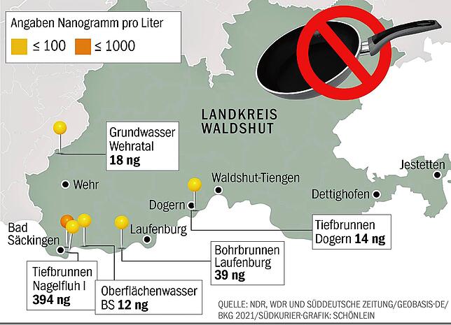 Bild 1: An sechs Orten werden PFAS-Chemikalien nachgewiesen &ndash; Warum ist der Hochrhein so stark betroffen?