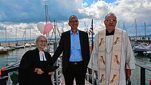 Wieder festen Boden unter den Füßen hatten Pfarrerin Sigrid Süss-Egervari, Bürgermeister Volker Frede und Pfarrer Matthias Schneider ...