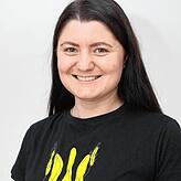 Inna Vityuk trägt das ukrainische Wappen auf dem Shirt.