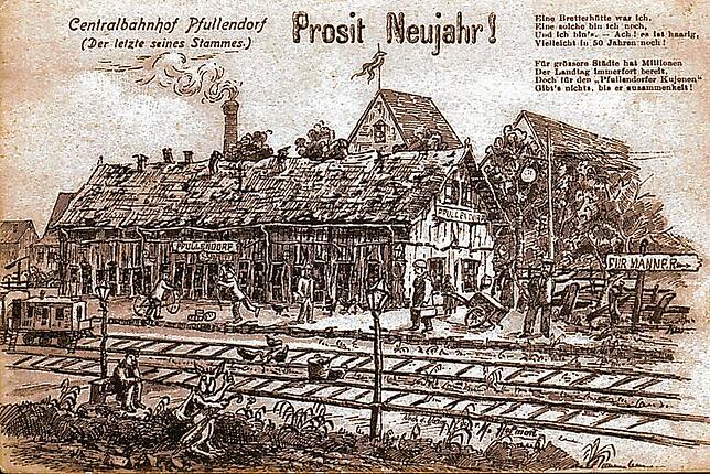 1906 Diese Zeichnung stammt vom Pfullendorfer Mätthäus Hofmann und macht sich über den „Bretterverschlag“ lustig, der bis ...