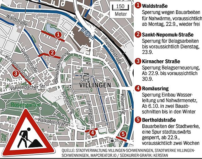 Bild 1: Immer neue Baustellen: Wo Autofahrer in Villingen im Herbst noch durchkommen - und wo nicht