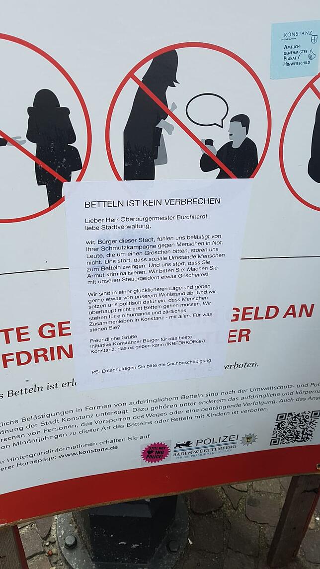 Bild 1: Infoplakate, Platzverweise, Räumungen: Was Stadt und Polizei gegen aufdringliche Bettler in Konstanz unternehmen