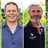 Die Winzer Armin Zolg und Hans Rebholz (von links) sprechen über wetterbedingte Herausforderungen im Weinanbau.