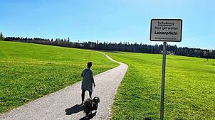 Eine Frau führt ihren Hund am Warenberg Gassi. Dort gilt bereits seit den 1960ern eine Leinenpflicht. Seit 2022 sind dort entsprechenden ...