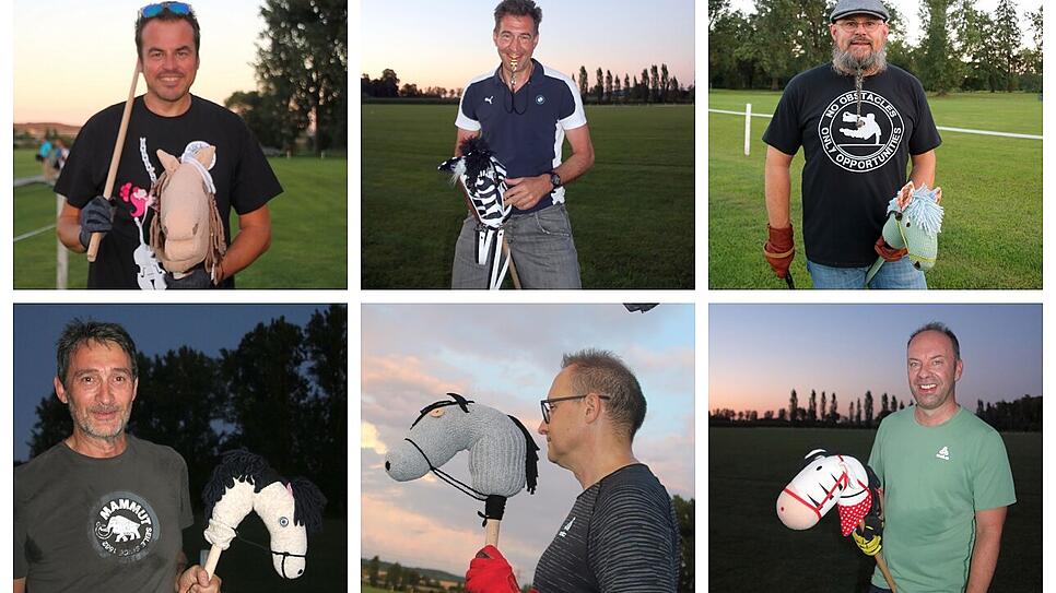 Sie sind beim Steckenpferde-Poloturnier im Einsatz: Kai Sauser (oben von links), Erik Pauly, Jens Reinbolz, Markus Knöpfle (unten von ...