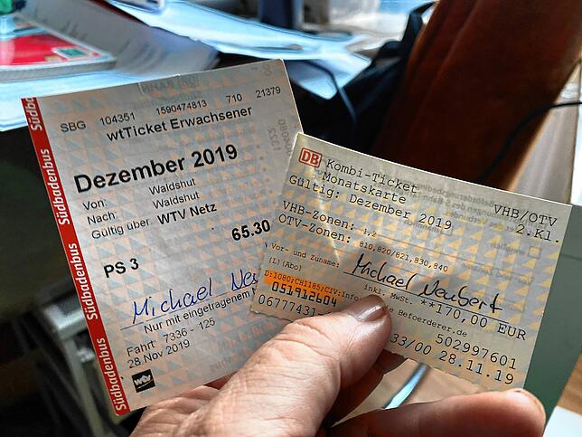 Fürs Pendeln zwischen Gottmadingen und Waldshut braucht es zwei Tickets: Die Kombikarte des VHB mit der Strecke in der Schweiz bis ...