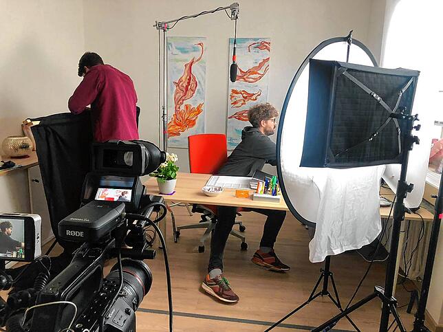 Vorbereitung für den Filmdreh in der Krebsberatungsstelle Sigmaringen.
