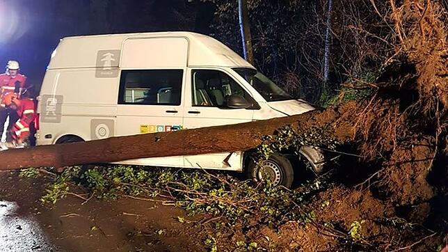 Bei Rielasingen konnte der Fahrer eines Kleintransporters einem umgestürzten Baum nicht mehr ausweichen. Erst nach einem ...