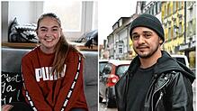 Jil Kübler im Jahr 2018 bei sich zuhause in Eigeltingen, Fabio Brutti vor zwei Jahren in der Stockacher Innenstadt: Damals traten sie ...