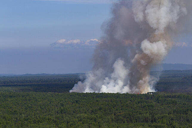 Waldbrand in Alaska 04.07.2019, USA, Talkeetna: Von einem Waldbrand bei Talkeetna in der Arktis steigt Rauch auf. In der Arktis und anschließenden Regionen ...