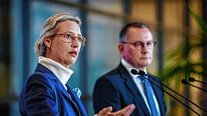 Alice Weidel, Bundes- und Fraktionsvorsitzende der AfD, und Tino Chrupalla, AfD-Bundesvorsitzender und Fraktionsvorsitzender der AfD.
