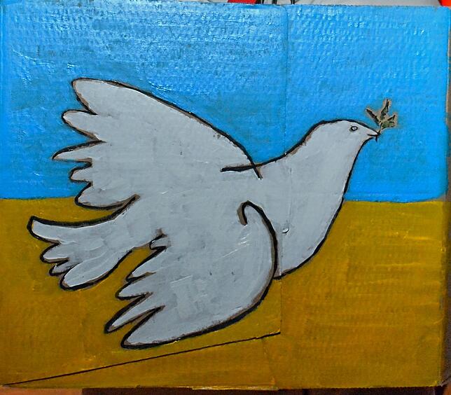 Für die Meersburger Mahnwache gegen den Ukraine-Krieg hatte eine Teilnehmerin dieses Plakat gemalt.