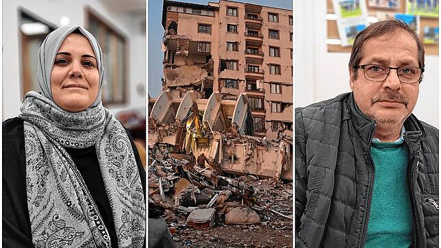 Links: Die Syrerin Yassmen Almalati, deren Eltern ihre Wohnung in der Türkei verloren haben und auf Straßen leben. Mitte: Ein beim ...