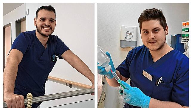 Amel Hapzic (rechts) aus Bosnien-Herzegowina und Guillermo Morales (links) aus Mexiko arbeiten als Pflegekräfte im ...