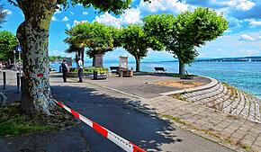 Die Polizei sperrt am Sonntag, 13. Juli, einen 50 Meter großen Sicherheitsbereich an der Seestraße ab.