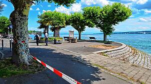 Die Polizei sperrt am Sonntag, 13. Juli, einen 50 Meter großen Sicherheitsbereich an der Seestraße ab.