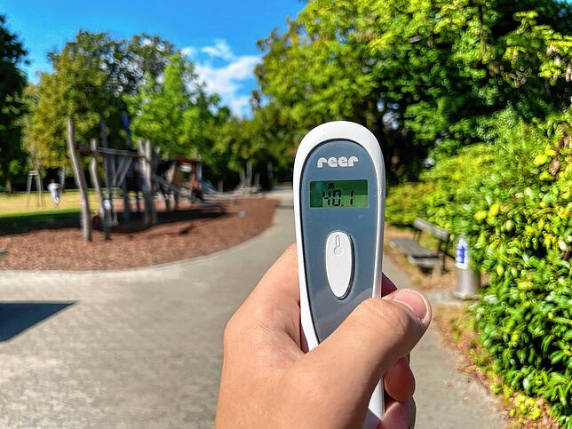 40,7 Grad Celsius sind es am Kinderspielplatz alter Friedhof.